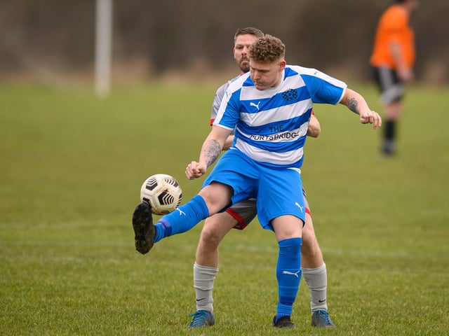 AC Copnor (blue/white) v Gosham. Picture: Keith Woodland