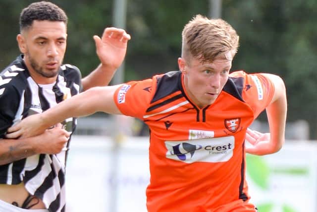Midfielder Josh Hanratty, right, has left Portchester to sign for Wimborne Town. Pic: Martyn White.