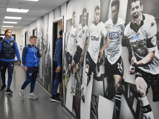 Pompey midfielder Tom Lowery travelled to Pride Park for the game against Derby but didn't play.