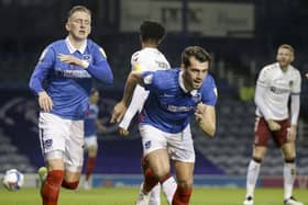 John Marquis celebrates his second goal in Pompey's 4-0 win over Northampton. Picture: Robin Jones