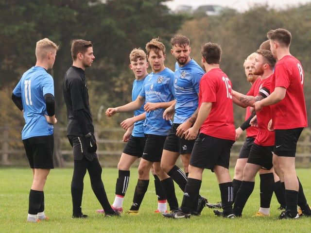 Waterlooville Wanderers Reserves (blue) v Milton Park Rangers. Picture by Kevin Shipp
