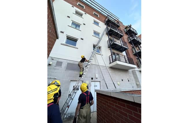 Crews from Southsea Fire Station had to gain access to a third-floor flat in Gunwharf Quay to free the 22-year-old occupant, who was trapped in his bathroom. Picture by Southsea Fire Station/HFRS
