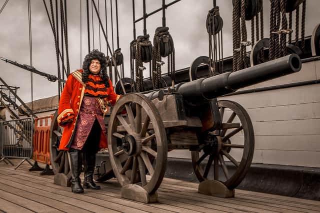 Shaun Williamson pictured aboard HMS Victory ahead of his appearance in last year’s Kings Theatre Panto. Pic by Aaron Cockram