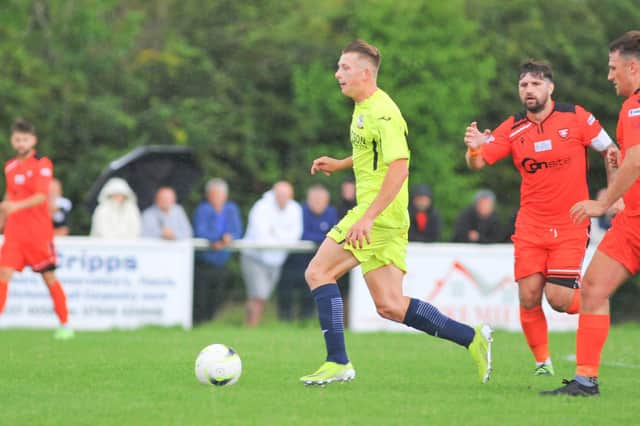 Zac Willett (yellow) netted twice as Horndean hammered Hamble Club 7-0 at Five Heads Park. Picture: Martyn White.