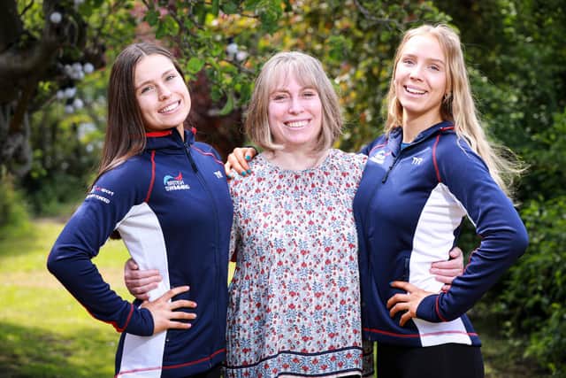 From left - Daisy Gunn, 18, her mother Alison Gunn, and Laura Turberville, 18. Daisy and Laura have just competed in the Senior European Championships for artistic swimming, in Budapest.
Picture: Chris Moorhouse