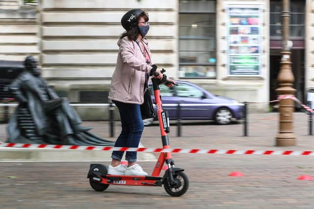 Voi e-scooters safety training day in Guildhall Square. Tracey Daviel during the training session. Picture: Stuart Martin (220421-7042)