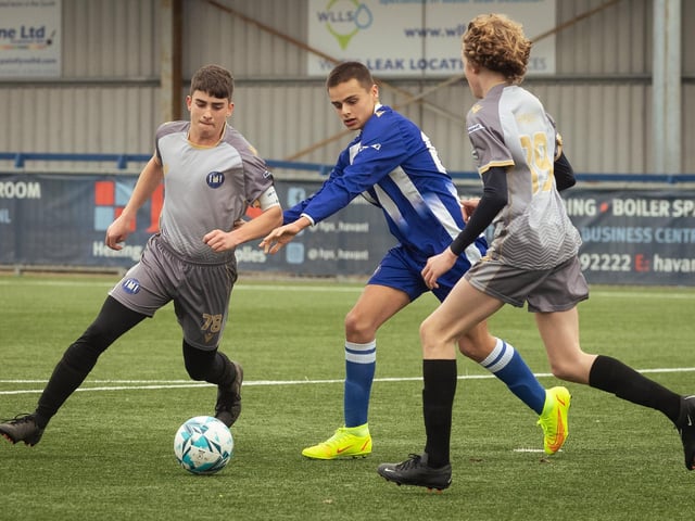 Action from the U15 Campbell McFaull Invitation Cup final between Hayling St Andrews Blue and Hayling St Andrew White. Picture: Keith Woodland (260221-382)