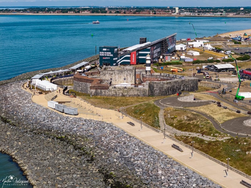 Drone shot of SailGP event in Southsea on Friday ahead of the weekend racing