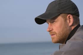 In this image provided by Apple, Prince Harry, Duke of Sussex, appears in a scene from "The Me You Can't See." (Apple via AP)