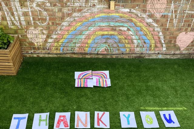 Staff from the intensive care unit at QA Hospital are working harder than ever before. This thank you note was made by Brooke and George Cox from Highbury Grove. Picture: Mark Cox