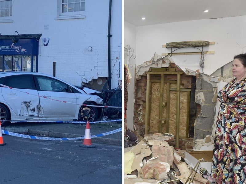 A car smashed into the side of the shop and severely damaged the building.
