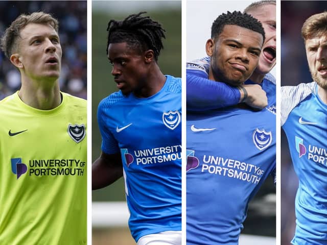 From left to right: Matt Macey, Jayden Reid, Dane Scarlett and Michael Jacobs were all with Pompey last season.