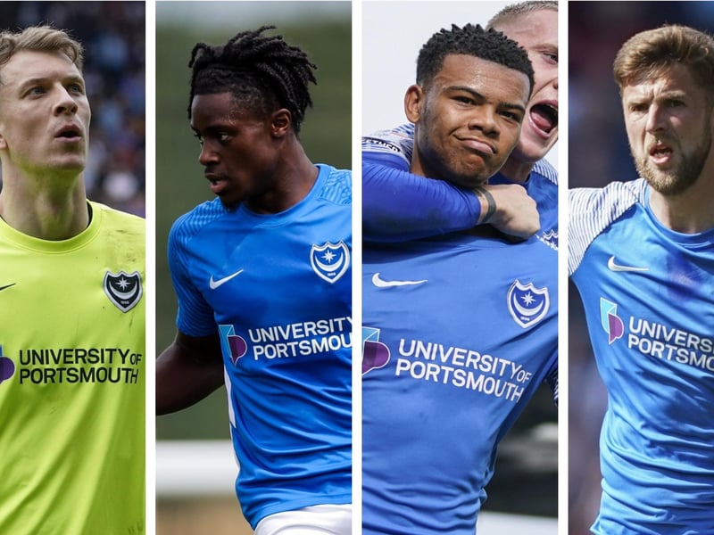 From left to right: Matt Macey, Jayden Reid, Dane Scarlett and Michael Jacobs were all with Pompey last season.