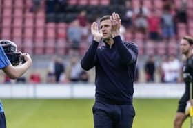 Pompey boss John Mousinho at Leyton Orient today. Picture: Jason Brown