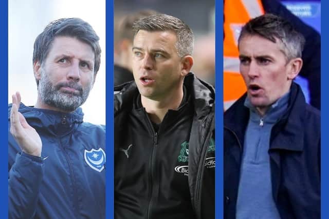 From left: Danny Cowley, Steven Schumacher, Kieran McKenna.