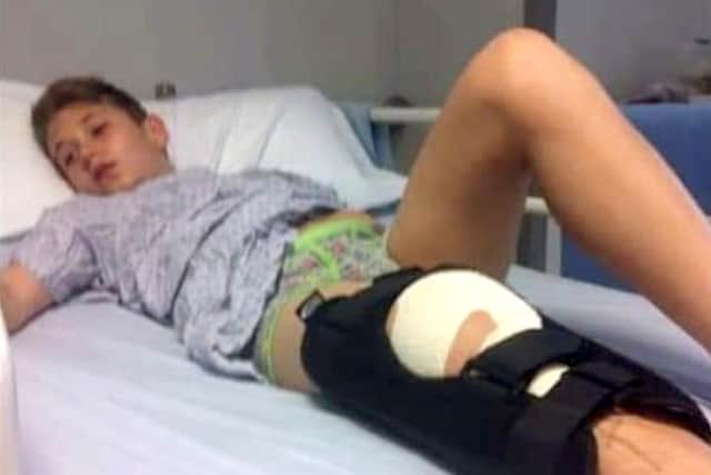 Alfie Bridgman in QA Hospital after undergoing his first knee operation in 2015 at the age of 11