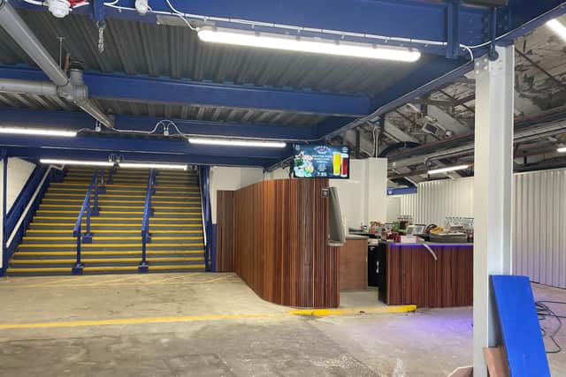 Work is continuing at the south-east entrance of the South Stand.