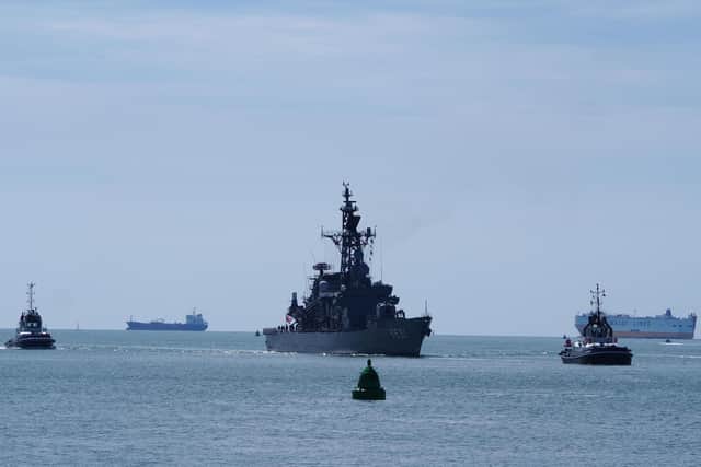 Guided-missile destroyer Shimakaze arrived at Portsmouth Naval Base on Tuesday for a five-day visit.  Photo: @RNPics_