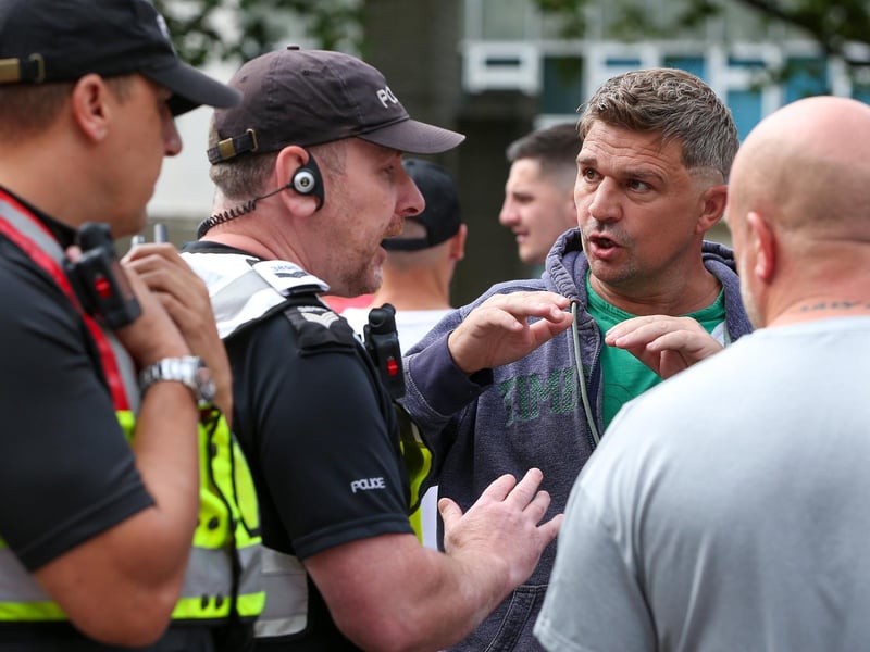 Protestors at Guildhall Square, Portsmouth. Picture: Chris  Moorhouse (030824-27)