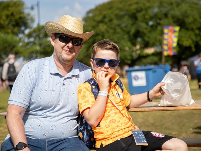Victorious Festival gets under way this Friday as revellers begin to enter the site.Pictured - Richard Merryweather and Son Thomas, 8 from PortchesterPhotos by Alex Shute