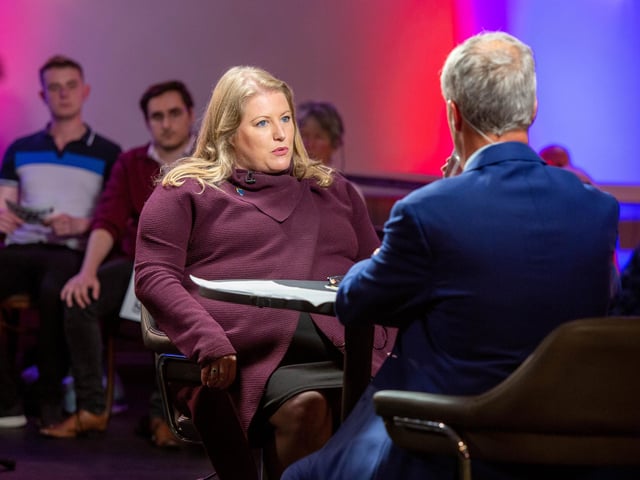 Nigel Farage interviewing Donna Jones for his show 'Farage at Large'.