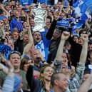 Pompey fans celebrate at Wembley. Picture:Steve Reid