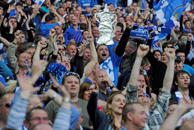 Pompey fans celebrate at Wembley. Picture:Steve Reid