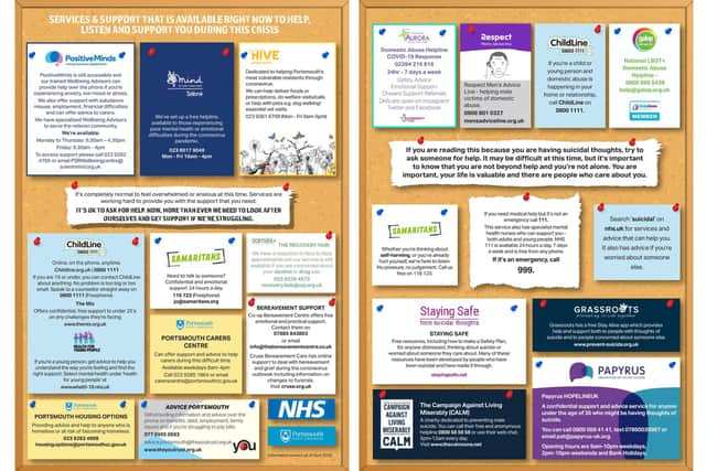 Portsmouth Mental Health Alliance and the contact card for people seeking mental health support.