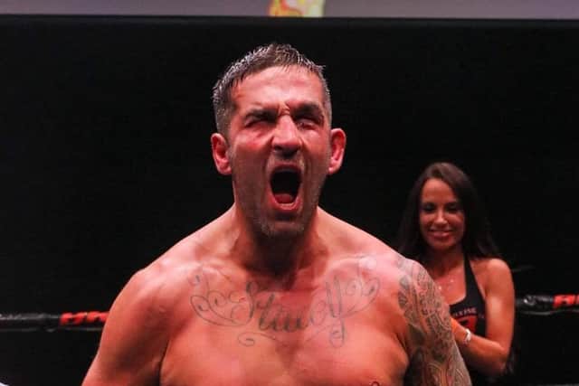 Mickey Parker lets out a roar after his bruising BKB British cruiserweight title win over Dave Thomas