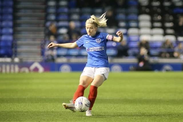 Pompey Women captain Danielle Rowe scored an unfortunate own-goal against arch-rivals Southampton FC Women. Picture: Kieron Louloudis