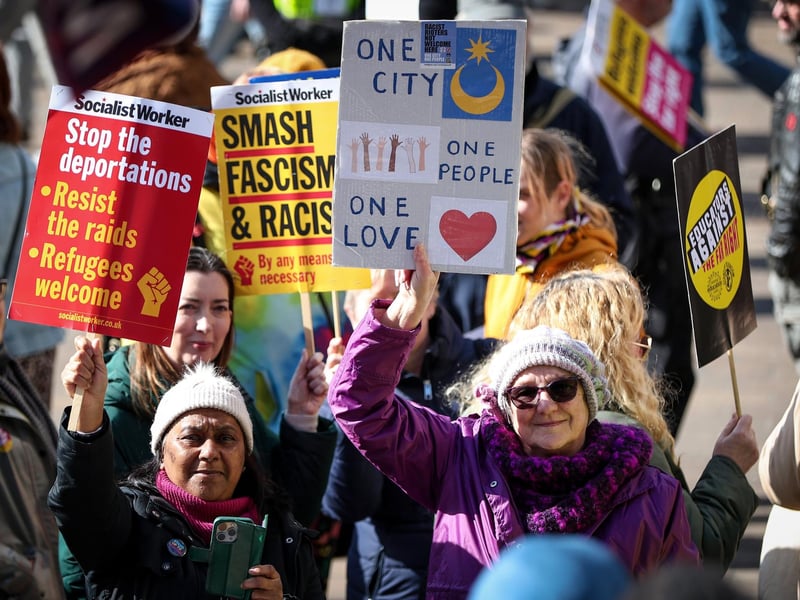 A Unity Rally, arranged by Stand Up To Racism Portsmouth, and a mass-deportation demonstration, arranged by UKIP, took place in Portsmouth's Guildhall on Saturday, March 15.  Picture: Chris Moorhouse (150325-093)