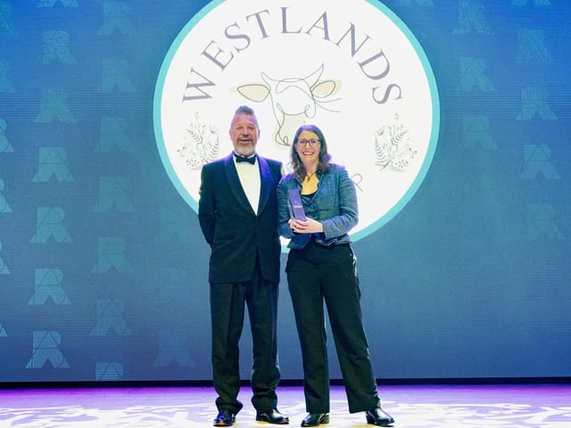 Mark Collins with the winner of the Retailer of the Year - Westlands Farm Shop Picture: Keith Woodland (270321-113)