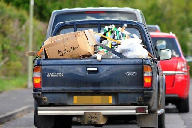 Loaded cars queuing for Bishop's Waltham Household Waste and Recycling Centre on the day it reopened in May.