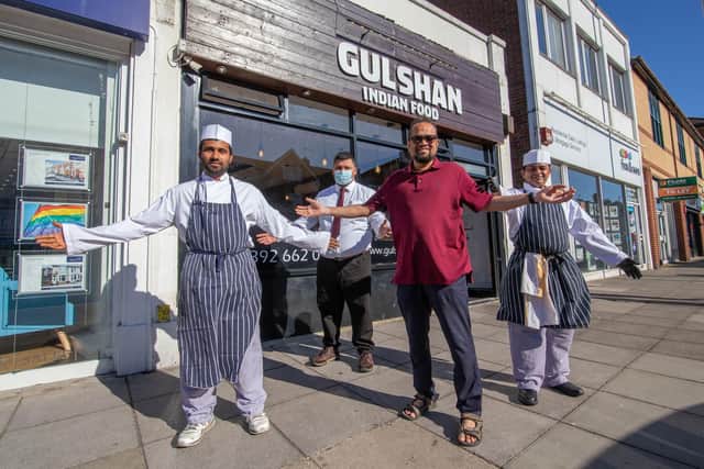 Gulshan Indian Food, London Road, Portsmouth opened in December but had to close and has just reopened for diners
Pictured: Staff Shiful Islam, Rakib Abdur, Shafiur Rahman and owner Abdul Hoque at Gulshan Food, Portsmouth on 9 June 2021
Picture: Habibur Rahman
