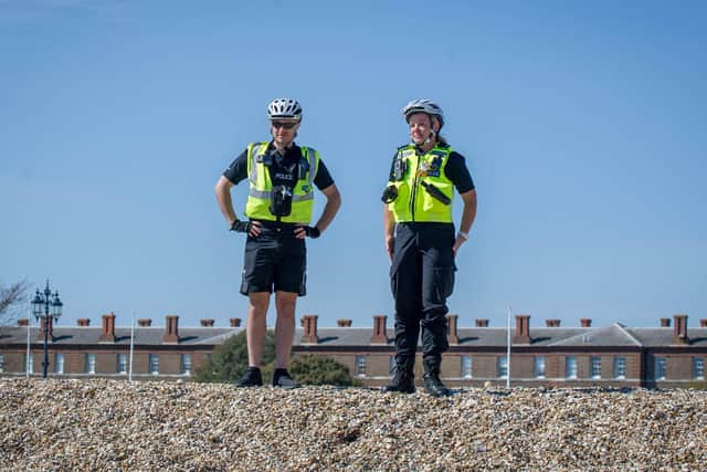 Police presence on Eastney beach, Southsea on 15 April 2020.        Picture: Habibur Rahman