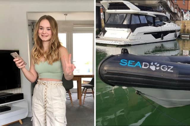 Emily Lewis, 15, of Park Gate, Fareham, who died after a speedboat collided into a metal buoy. R: The boat which crashed into the metal buoy.