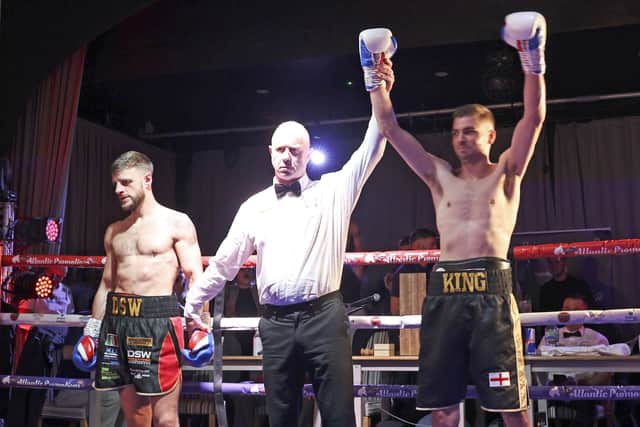 Matt King, right, celebrates his knock-out victory in his previous South Parade Pier appearance Picture: Barry Zee