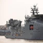 RFA Proteus alongside HMS Belfast in London, on Monday 9th October 2023, ahead of her Service of Dedication on Tuesday 10th October 2023. Picture: Petty Officer Joel Rouse.