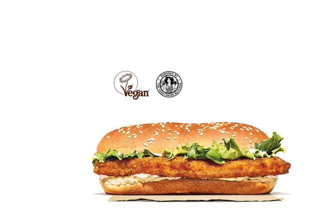The Vegan Royale consists of a crispy coated, plant-based chicken, topped with iceberg lettuce, creamy vegan mayo and crowned with a trademark golden bun, sprinkled with toasted sesame seeds. Picture: Burger King.