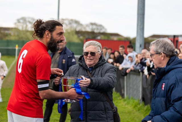 Gosport Town receive the Portsmouth & District FA Trophy. Picture: Alex Shute