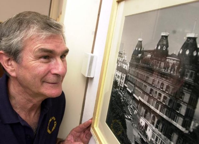 Terry Smithstone admiring a piece of art on display at the Doncaster Museum in December, 2001.