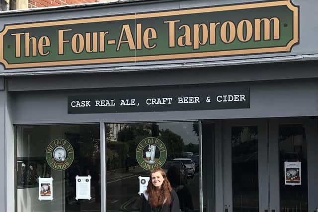 Shannon outside The Four-Ale Taproom