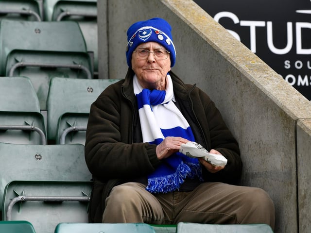 Portsmouth fans ahead of the EFL Sky Bet League 1 match between Plymouth Argyle and Portsmouth at Home Park, Plymouth, England on 11 February 2023.