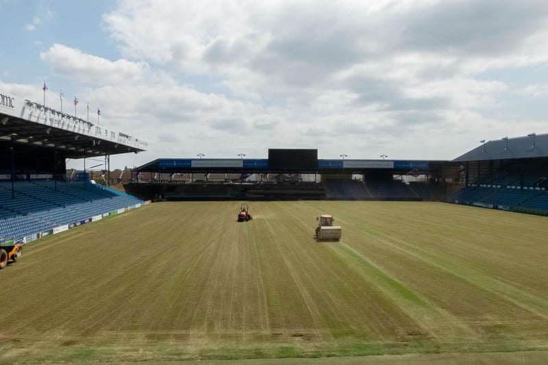 Groundstaff continue to get the pitch ready ahead of the upcoming campaign, while redevelopment work continues to take place in the Milton End.
