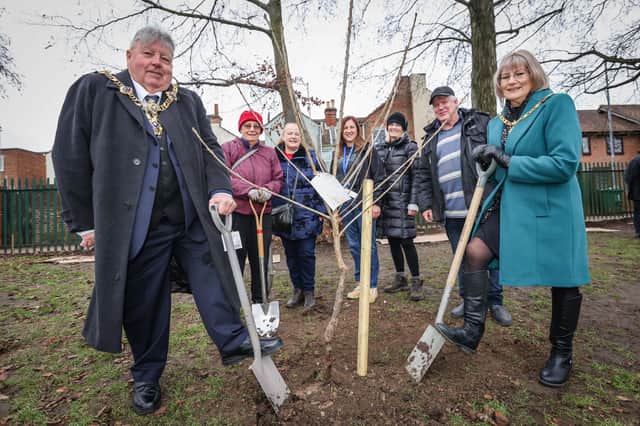 Helping to make Portsmouth greener - then Lord Mayor Frank Jones and Lady Mayoress Joy Maddox help Manor Infant and Nursery School pupils plant 500 trees in their school grounds last year.
