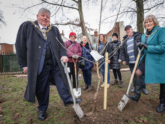 Helping to make Portsmouth greener - then Lord Mayor Frank Jones and Lady Mayoress Joy Maddox help Manor Infant and Nursery School pupils plant 500 trees in their school grounds last year.