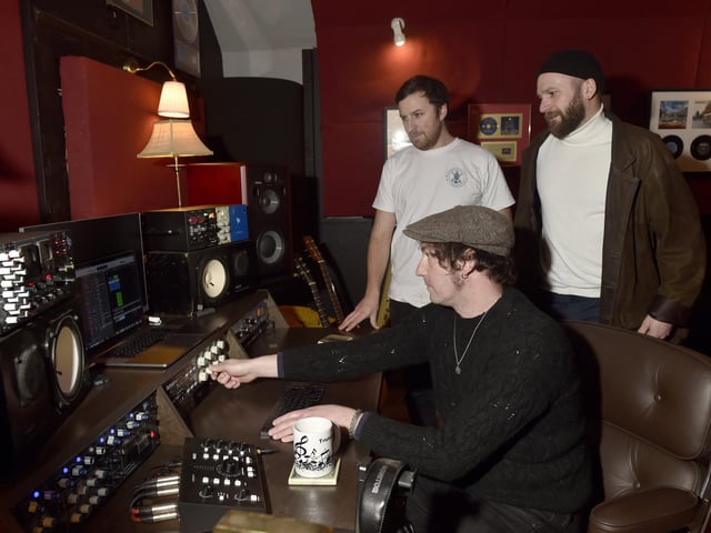 Casemates Rehearsal Studios at Bastion 4, Scott Road, Portsmouth was rated five on February 8.Pictured is: (front) Tristan Ivemy, resident producer with (back l-r) Paul Caruana, owner of Casemates Studios and Jim Harding, lead audio engineer.Picture: Sarah Standing (290124-5977)