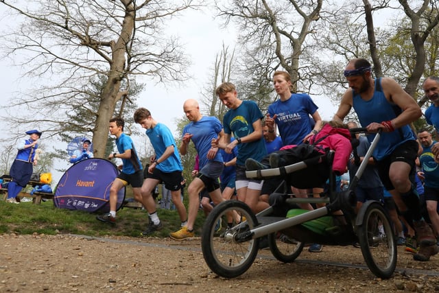 Runners set off at the start of the 500th Havant parkrun at Staunton Country Park on Saturday morning. Picture: Chris Moorhouse (jpns 220423-004)