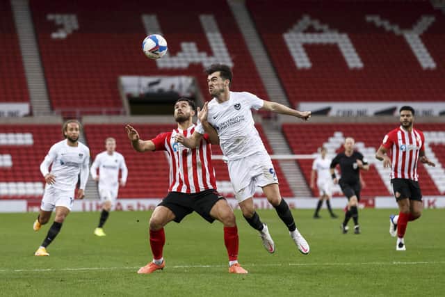Bailey Wright of Sunderland and John Marquis of Portsmouth. Photo by Daniel Chesterton/phcimages.com