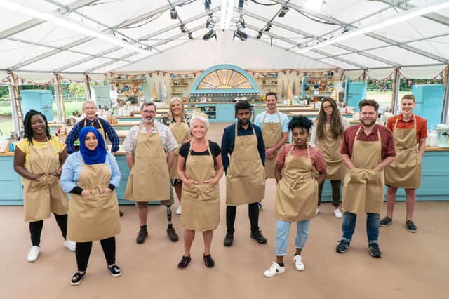 Undated handout photo issued by C4/Love Productions of contestants (left to right) Hermine, Sura, Rowan, Marc, Laura, Linda, Mak, Dave, Loriea, Lottie, Mark and Peter from The Great British Bake Off 2020. C4/Love Productions/Mark Bourdillon/PA Wire
